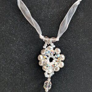 Vintage Robert Rose Beaded Ribbon Necklace and Beaded Pendant